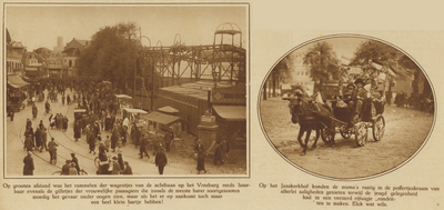 872289 Collage van 2 foto's betreffende de Utrechtse Feestweek, met links een afbeelding van de achtbaan op het ...